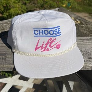 Vintage CHOOSE LIFE SnapBack Hat White Trucker Style Cap Pro Life Slogan